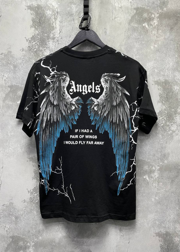 Футболка чорна с текстом і принтом angel MFStore Изображение Футболка чорна с текстом і принтом angel MFStore