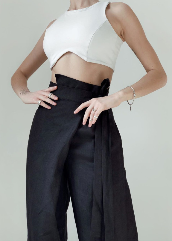 Широкие черные льняные брюки Изображение Широкие черные льняные брюки