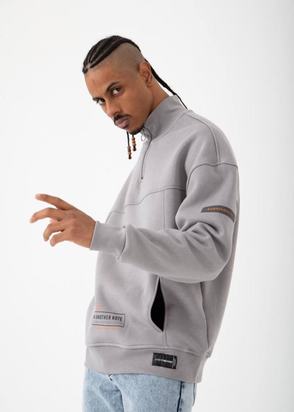 Свитшот оверсайз на флисе с молнией и карманами серый MFStore Изображение Свитшот оверсайз на флисе с молнией и карманами серый MFStore