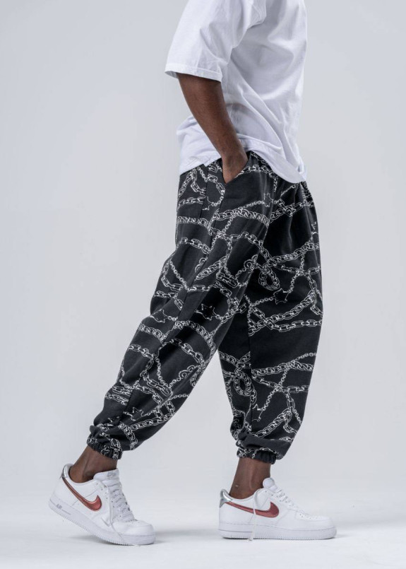 Штани вільного крою з малюнком ланцюжків чорного кольору MFStore Изображение Штани вільного крою з малюнком ланцюжків чорного кольору MFStore