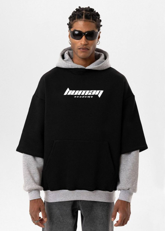 Худі оверзайз з подвійним рукавом human чорний MFStore Изображение Худі оверзайз з подвійним рукавом human чорний MFStore