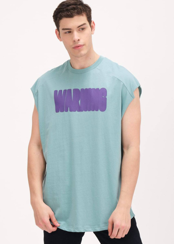 Майка чоловіча вільного крою подовжена warning мятна MFStore Изображение Майка чоловіча вільного крою подовжена warning мятна MFStore