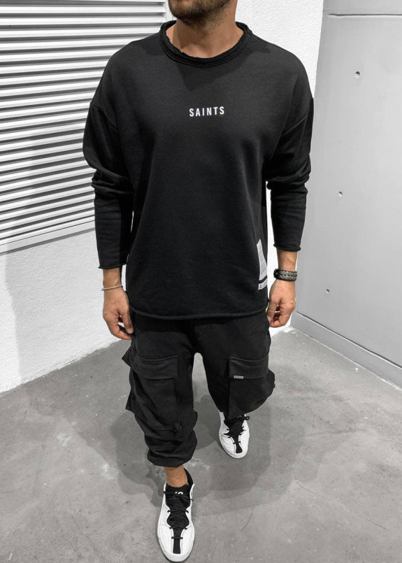 Кофта оверсайз мужская с принтом saints черная MFStore Изображение Кофта оверсайз мужская с принтом saints черная MFStore