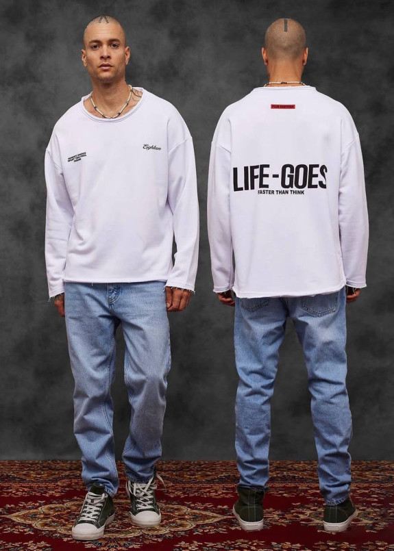 Лонгслів оверсайз з текстом на спині білий MFStore Изображение Лонгслів оверсайз з текстом на спині білий MFStore