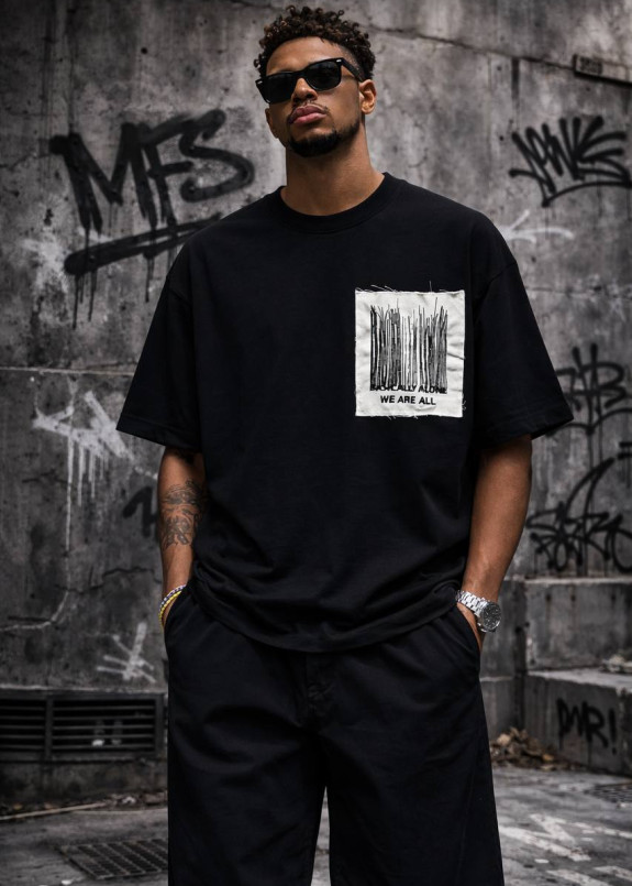 Стильна футболка оверсайз we are all чорна MFStore Изображение Стильна футболка оверсайз we are all чорна MFStore