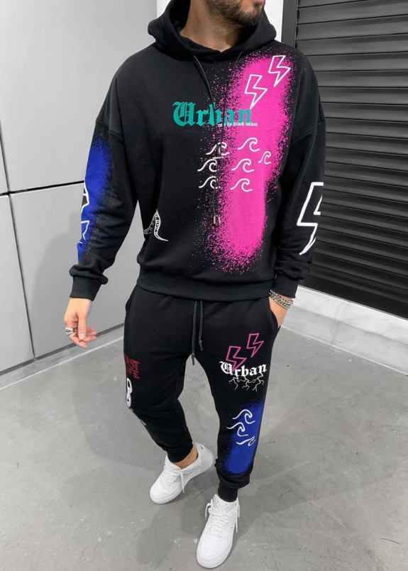 Костюм оверсайз із різнокольоровими принтами чорний MFStore Изображение Костюм оверсайз із різнокольоровими принтами чорний MFStore