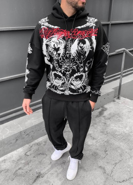 Оверсайз худи с текстом принтами черное MFStore Изображение Оверсайз худи с текстом принтами черное MFStore