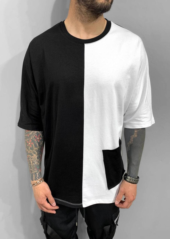 Футболка на половину черная и белая MFStore Изображение Футболка на половину черная и белая MFStore