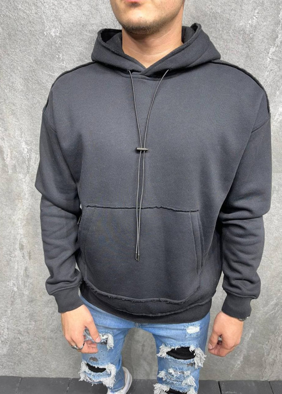 Худи оверсайз с необработанными краями черное MFStore Изображение Худи оверсайз с необработанными краями черное MFStore