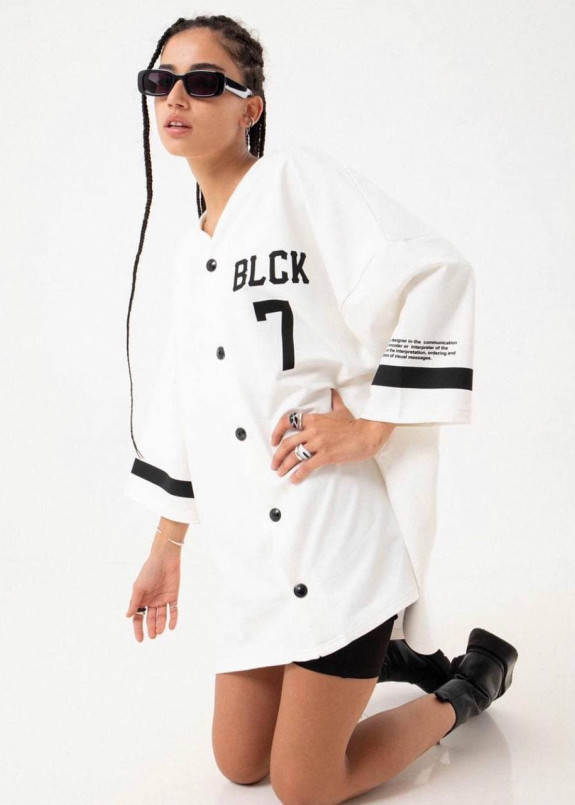 Футболка оверсайз на пуговицах унисекс белая Mfstore Изображение Футболка оверсайз на пуговицах унисекс белая Mfstore