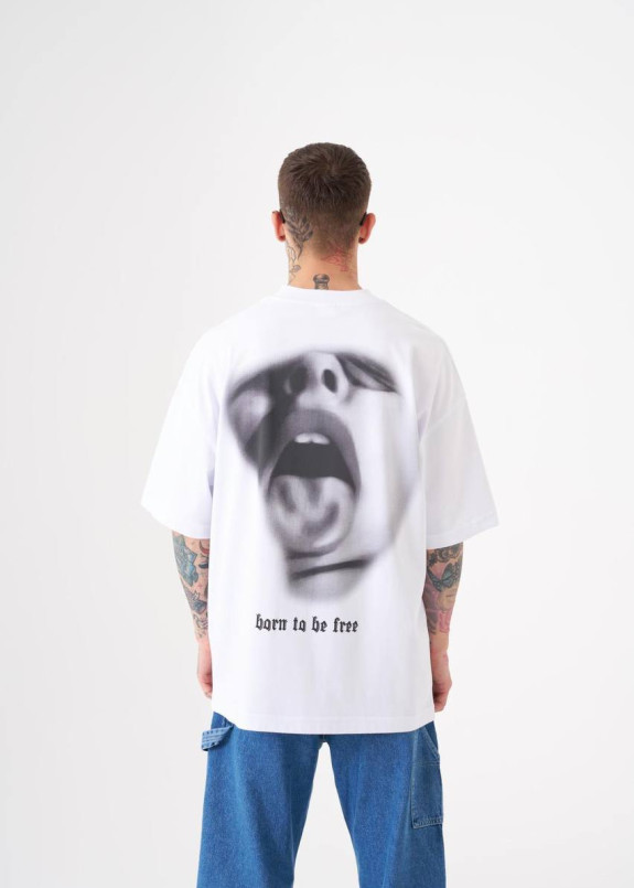 Футболка оверсайз з принтом born to be free біла MFStore Изображение Футболка оверсайз з принтом born to be free біла MFStore