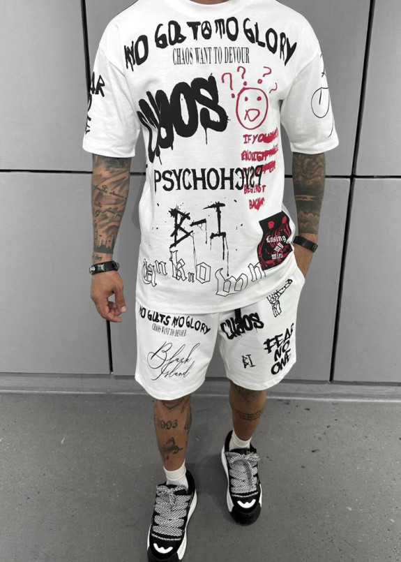 Костюм оверсайз з текcтом і принтами psycho білий MFStore Изображение Костюм оверсайз з текcтом і принтами psycho білий MFStore