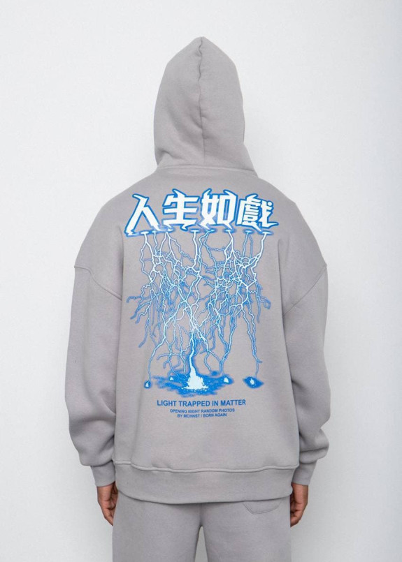 Худи оверсайз с принтом молний на спине серое MFStore Изображение Худи оверсайз с принтом молний на спине серое MFStore