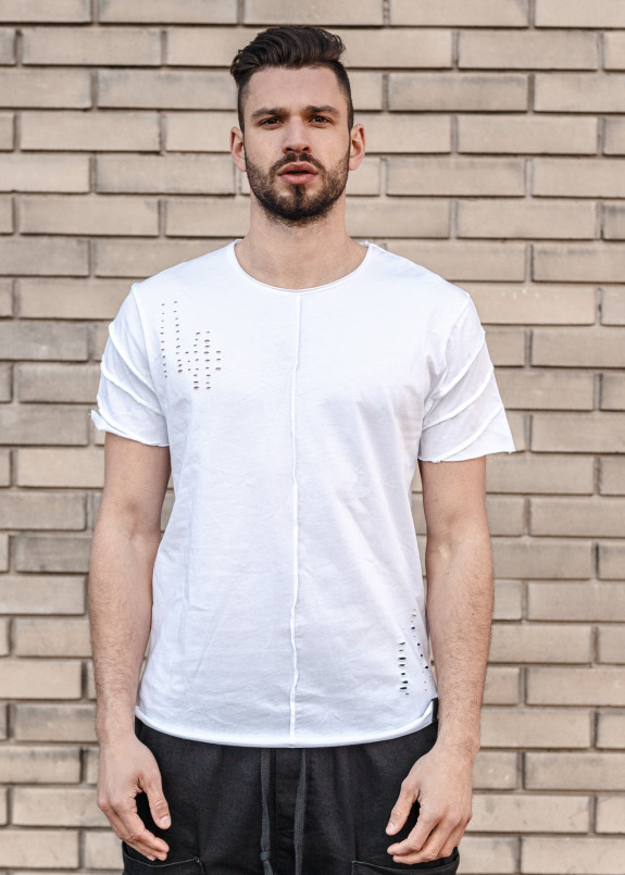 Футболка белая с дырками сверху и снизу Mfstore Изображение Футболка белая с дырками сверху и снизу Mfstore