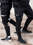 Изображение Зауженные карго штаны черные на липучках с рефлектом Райот