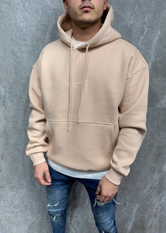 Худи оверсайз на флисе с вышивкой и принтом бежевое MFStore Изображение Худи оверсайз на флисе с вышивкой и принтом бежевое MFStore