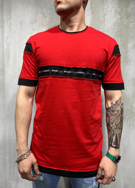 Футболка красная с вставкой и текстом MFStore Изображение Футболка красная с вставкой и текстом MFStore