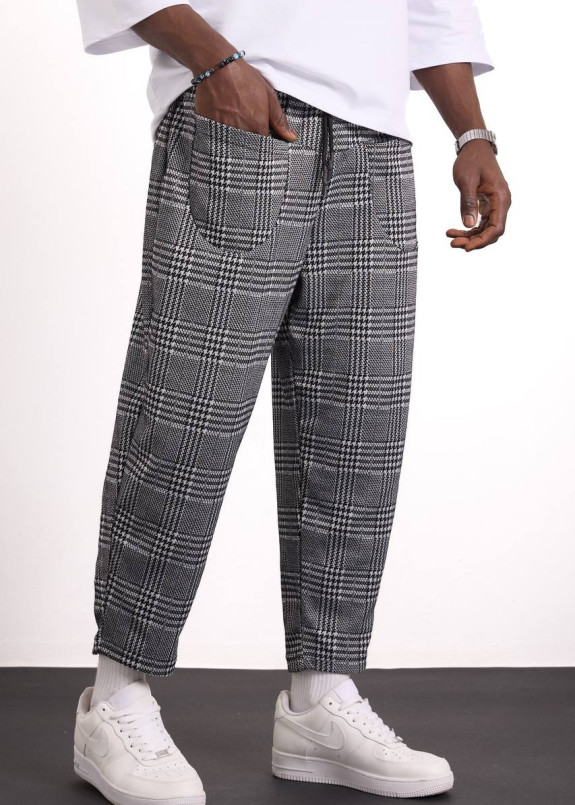 Стильні брючні штани з накладними карманами в клітинку сірі MFStore Изображение Стильні брючні штани з накладними карманами в клітинку сірі MFStore