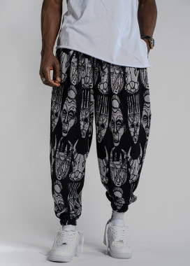 Штани вільного крою з малюнками чорні з білим MFStore Изображение Штани вільного крою з малюнками чорні з білим MFStore