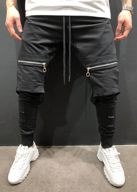 Изображение Штаны с накладными карманами на коленях черные MFStore