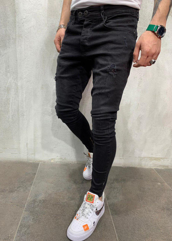 Джинсы с молниями снизу и потертостями серые MFStore Изображение Джинсы с молниями снизу и потертостями серые MFStore