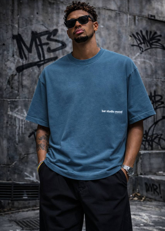 Стильна футболка оверсайз виварена mood блакитна MFStore Изображение Стильна футболка оверсайз виварена mood блакитна MFStore