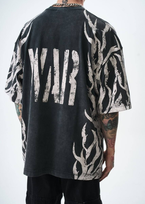 Футболка виварена оверсайз сіра з принтом war MFStore Изображение Футболка виварена оверсайз сіра з принтом war MFStore