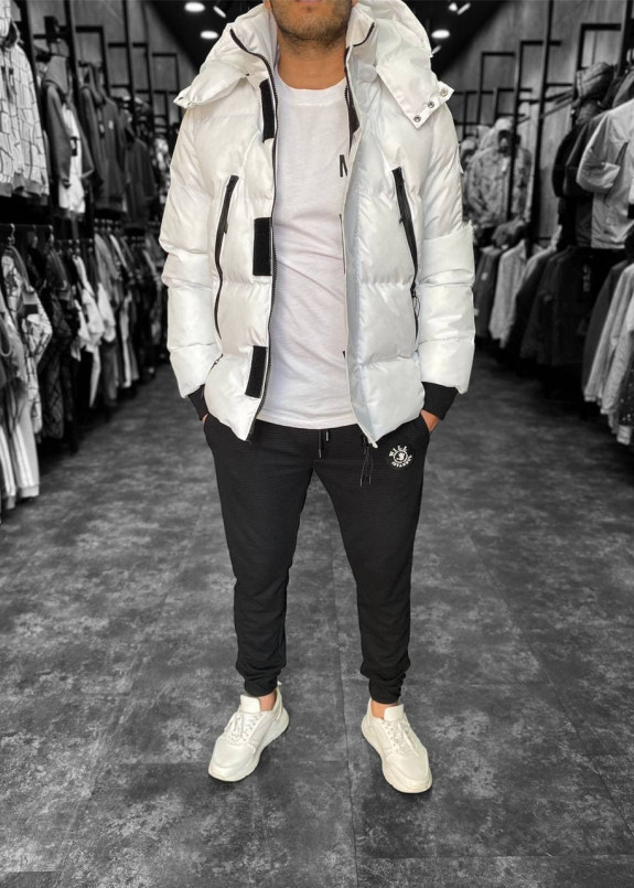 Изображение Белая мужская куртка с молниями на карманах MFStore