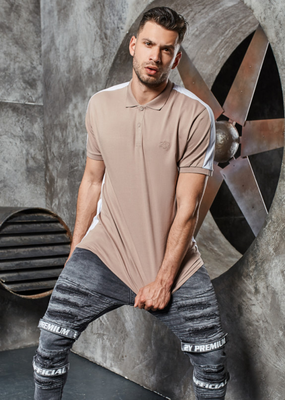 Футболка поло с белыми лампасами бежевая MFStore Изображение Футболка поло с белыми лампасами бежевая MFStore