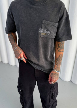 Футболка оверсайз виварена з вишивкою і карманом на грудях темно-сіра MFStore Изображение Футболка оверсайз виварена з вишивкою і карманом на грудях темно-сіра MFStore