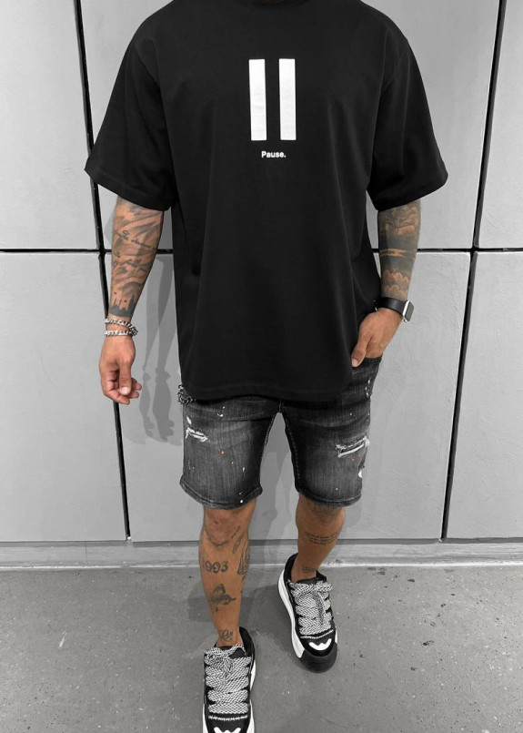 Футболка оверсайз з принтом pause чорна MFStore Изображение Футболка оверсайз з принтом pause чорна MFStore