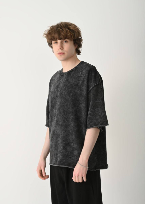 Оверсайз футболка з необробленими краями виварена темна MFStore Изображение Оверсайз футболка з необробленими краями виварена темна MFStore