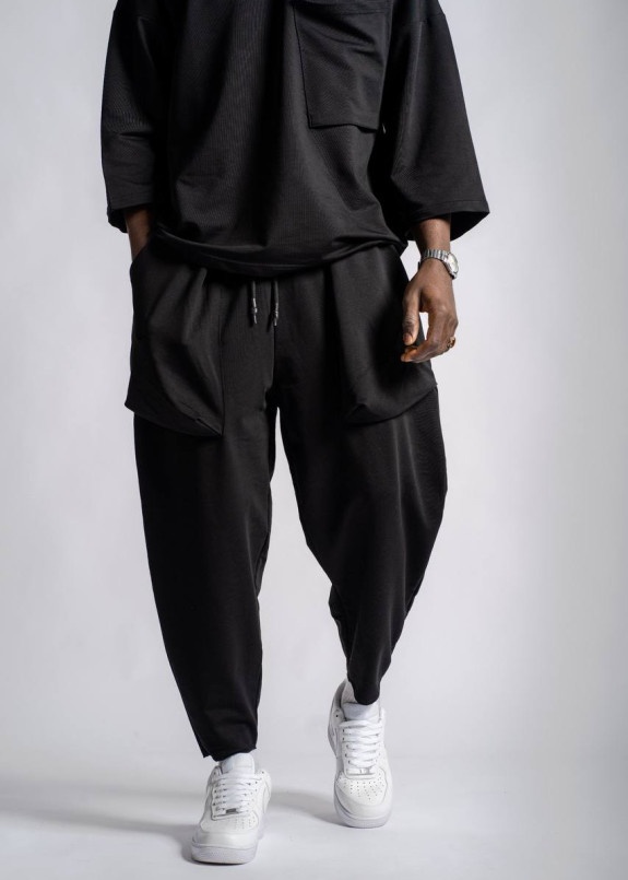 Штани вільного крою з накладними карманами чорні MFStore Изображение Штани вільного крою з накладними карманами чорні MFStore