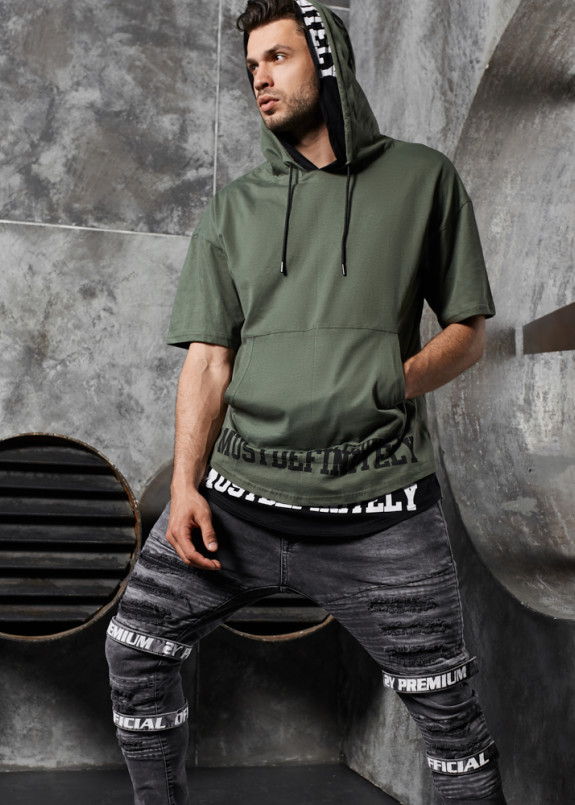 Футболка с капюшоном и буквами хаки MFStore Изображение Футболка с капюшоном и буквами хаки MFStore