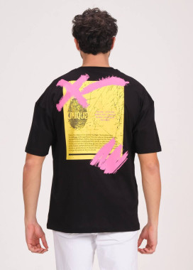 Футболка мужская оверсайз с принтом на груди и спине черная MFStore Изображение Футболка мужская оверсайз с принтом на груди и спине черная MFStore