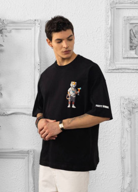 Футболка оверсайз базова чорна з принтом тигра MFStore Изображение Футболка оверсайз базова чорна з принтом тигра MFStore