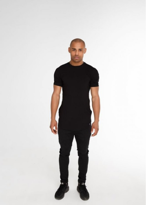 Футболка мужская базовая с круглым низом черная Black Limit Изображение Футболка мужская базовая с круглым низом черная Black Limit