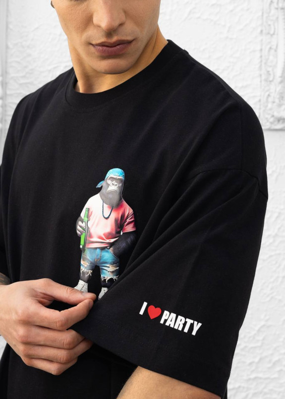 Футболка оверсайз базова чорна з принтом мавпи MFStore Изображение Футболка оверсайз базова чорна з принтом мавпи MFStore