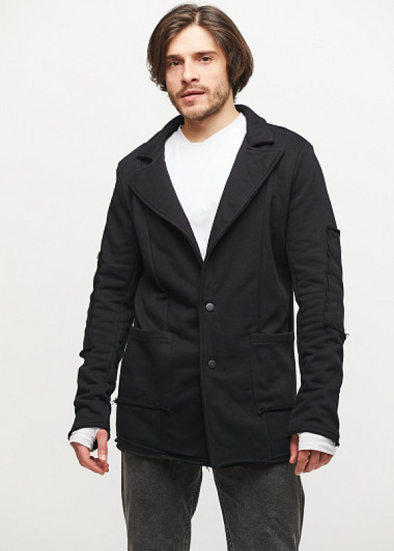 Мужской трикотажный пиджак с открытыми швами Изображение Мужской трикотажный пиджак с открытыми швами