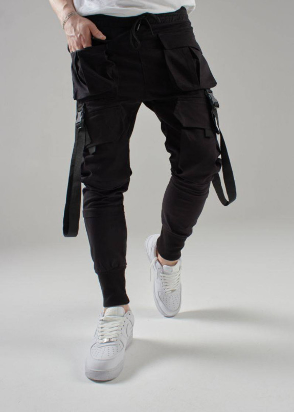 Джогери карго чоловічі з лампасами чорні MFStore Изображение Джогери карго чоловічі з лампасами чорні MFStore