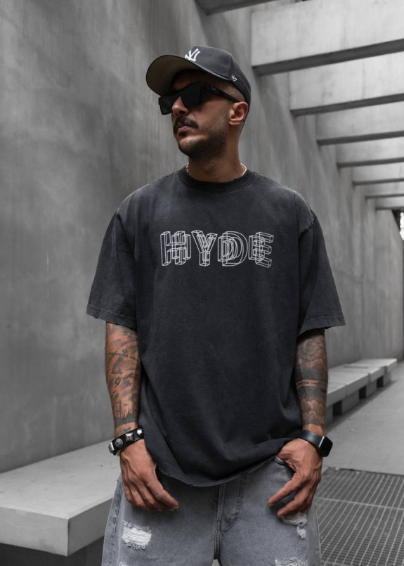 Футболка оверсайз виварена з принтом hide темно-сіра MFStore Изображение Футболка оверсайз виварена з принтом hide темно-сіра MFStore