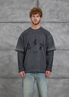 Стильний виварений лонгслів з подвійним рукавом темно-сірий MFStore Изображение Стильний виварений лонгслів з подвійним рукавом темно-сірий MFStore