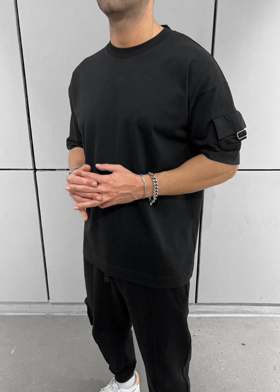 Футболка оверсайз чоловіча с карманом на рукаві чорна MFStore Изображение Футболка оверсайз чоловіча с карманом на рукаві чорна MFStore