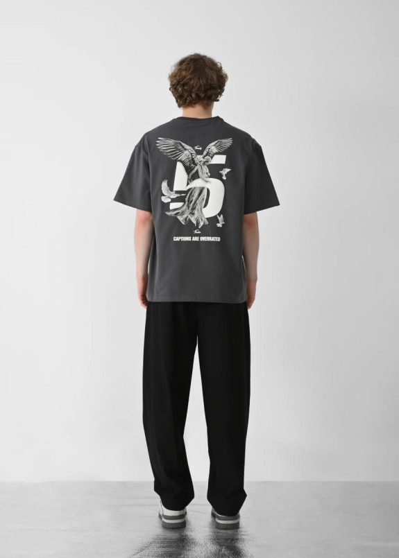 Оверсайз футболка з текстом і принтами сіра MFStore Изображение Оверсайз футболка з текстом і принтами сіра MFStore