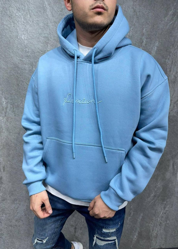 Худи оверсайз на флисе с вышивкой и принтом голубое MFStore Изображение Худи оверсайз на флисе с вышивкой и принтом голубое MFStore