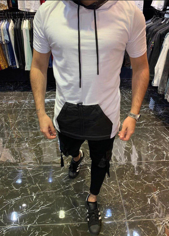 Удлиненная белая безрукавка с карманом MFStore Изображение Удлиненная белая безрукавка с карманом MFStore