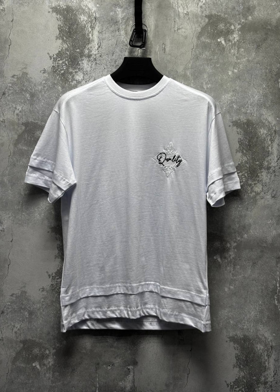 Футболка вільного крою з вишивкою на грудях біла MFStore Изображение Футболка вільного крою з вишивкою на грудях біла MFStore