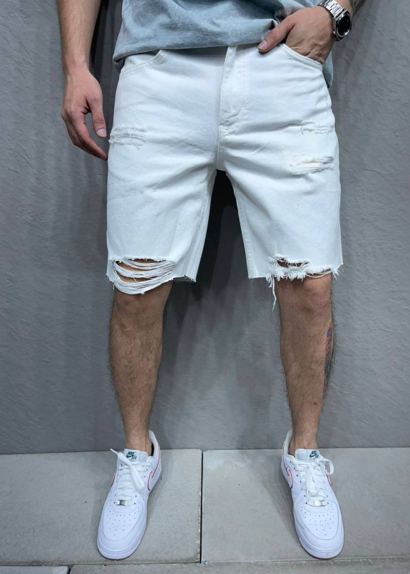Шорты белые свободного кроя рваные MFStore Изображение Шорты белые свободного кроя рваные MFStore