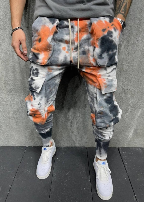 Изображение Штаны карго мужские с эффектом вареники серо-оранжевые MFStore