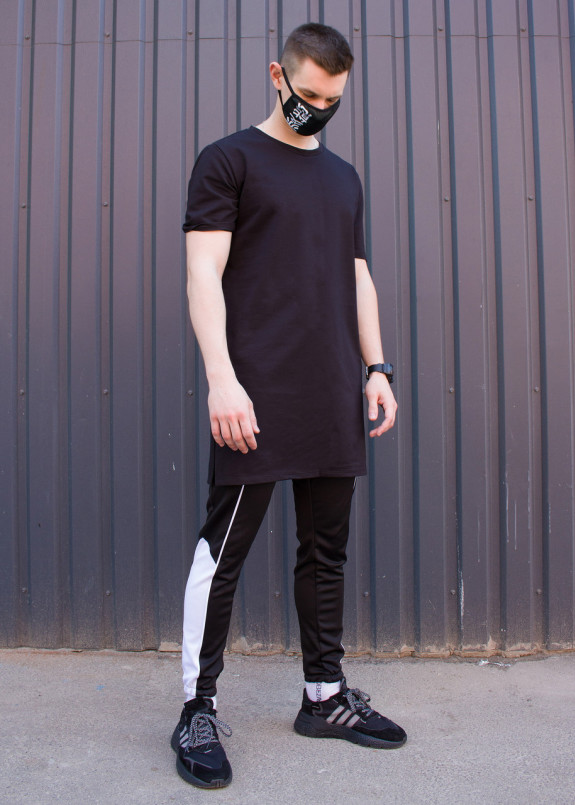 Футболка мужская черная удлиненная Изображение Футболка мужская черная удлиненная